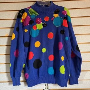 Vintage IB Diffusion Sport Colorful Polka Dot Sequin‎ Embellished Knit Sweater